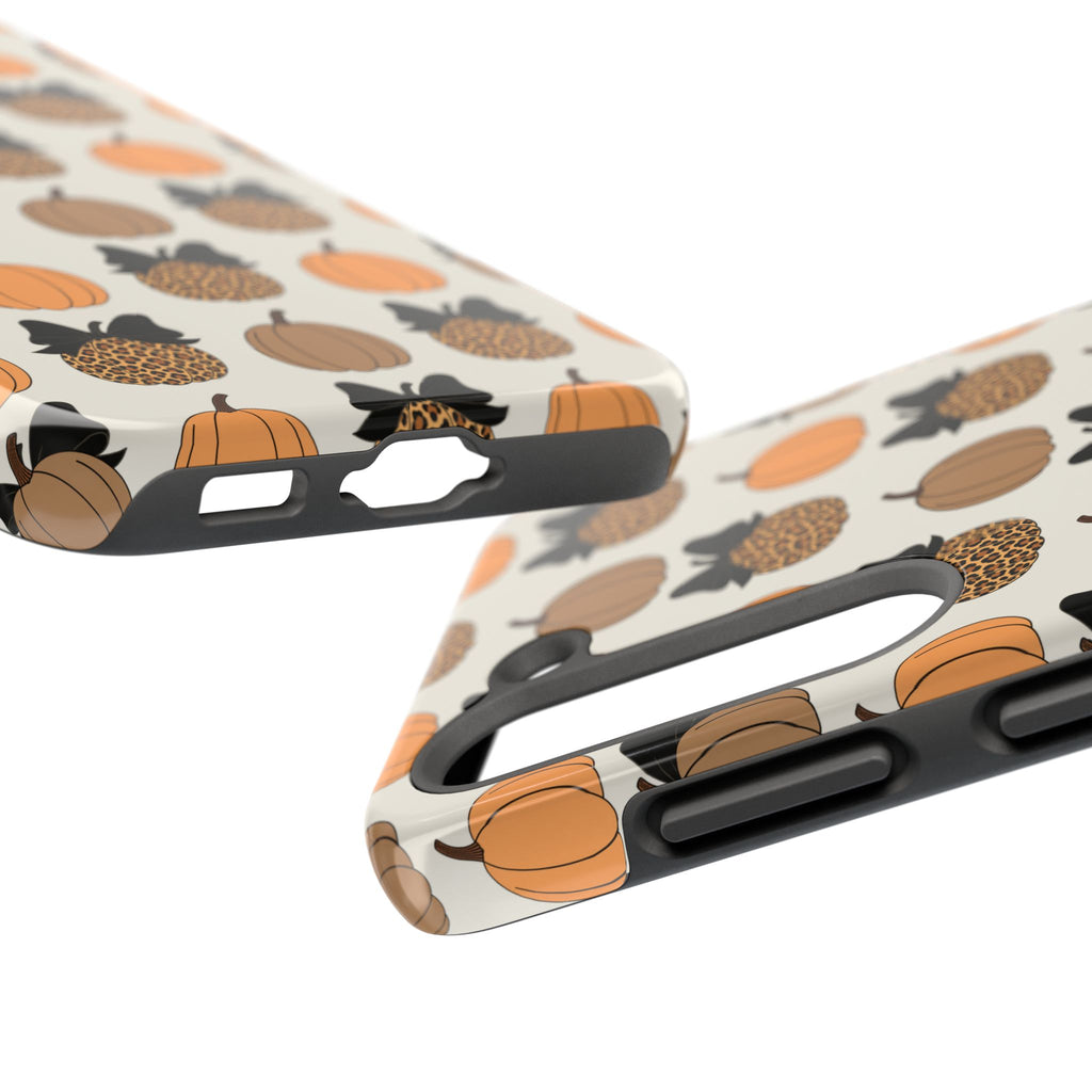 Leopard & Pumpkin Pattern Tough Phone Case — Fall Halloween Protective Cover