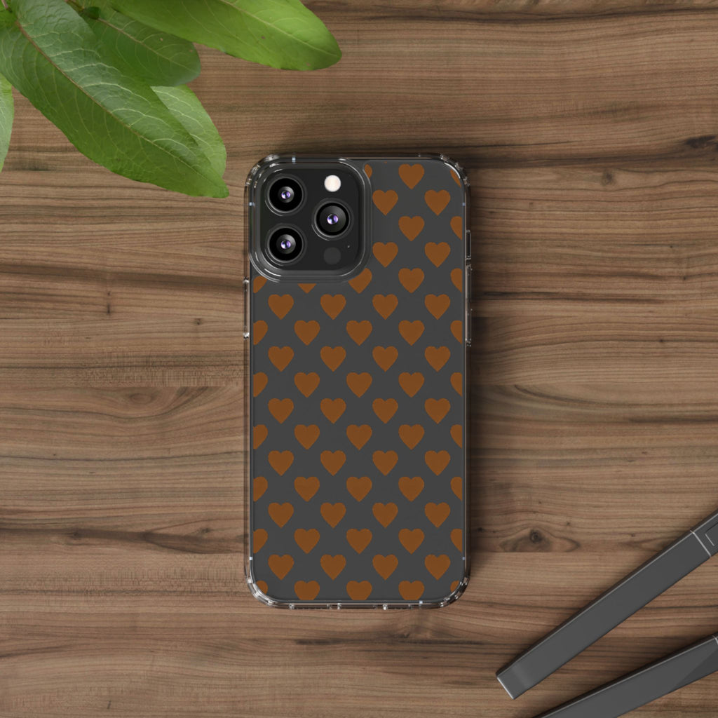 Brown Heart Pattern — Clear Phone Case