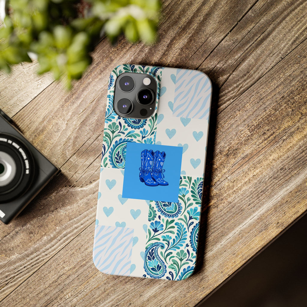 Blue Boot Multi Pattern  – Slim iphone Case