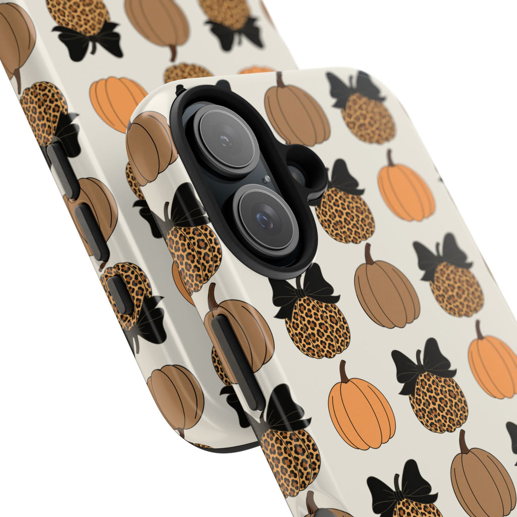 Leopard & Pumpkin Pattern Tough Phone Case — Fall Halloween Protective Cover