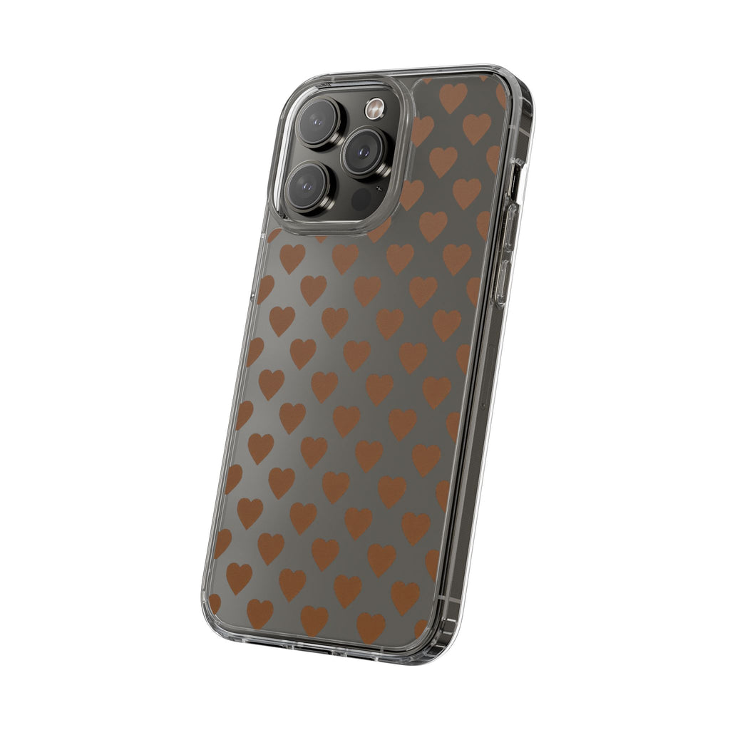 Brown Heart Pattern — Clear Phone Case