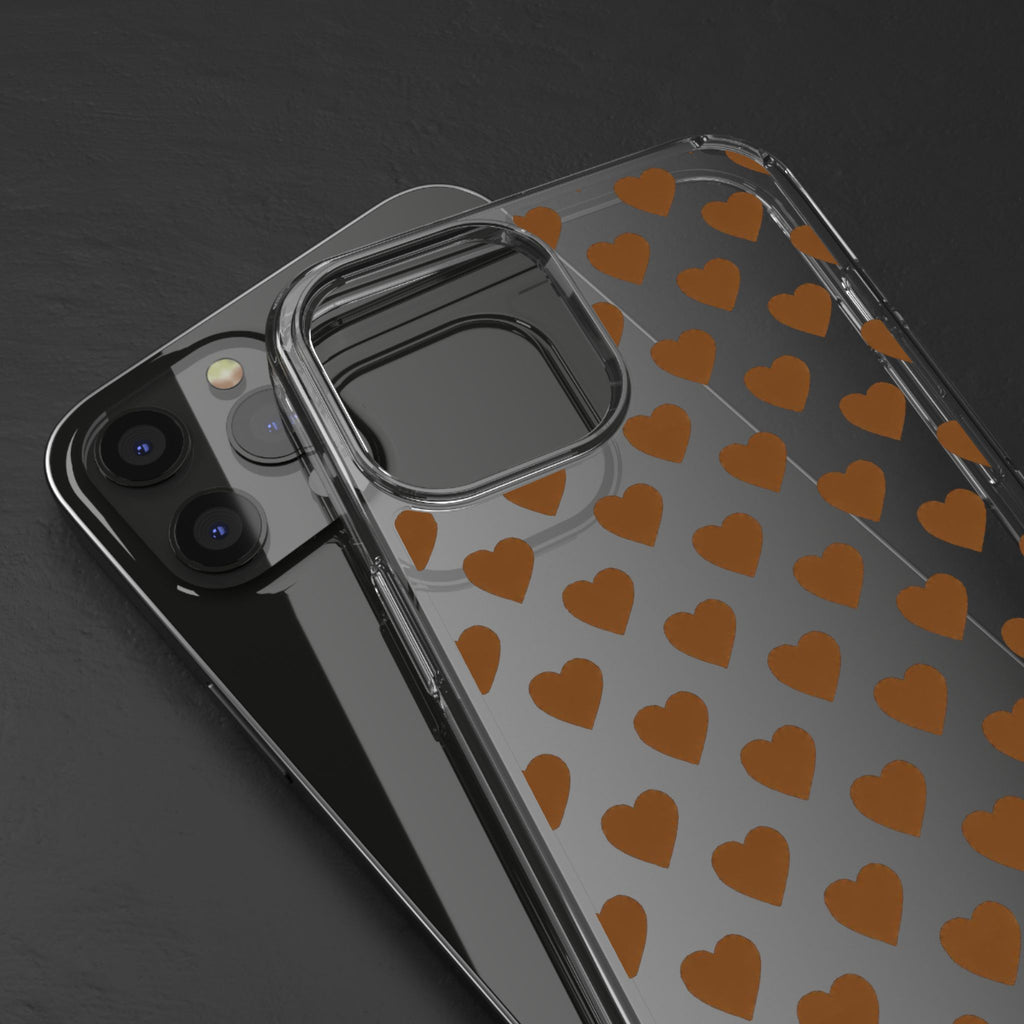 Brown Heart Pattern — Clear Phone Case