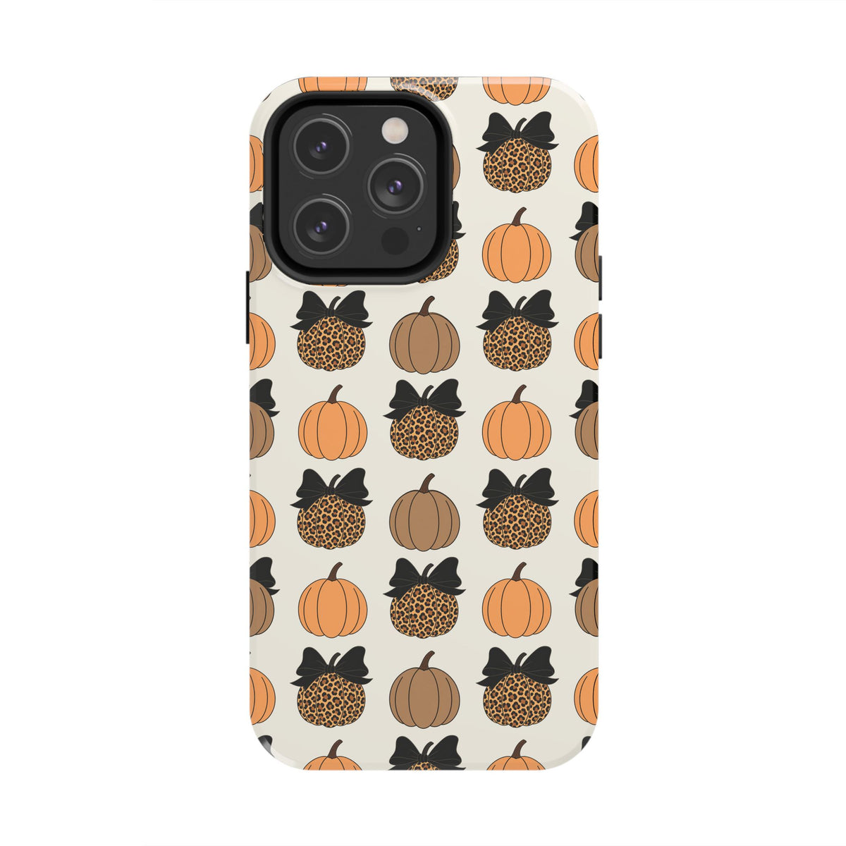 Leopard & Pumpkin Pattern Tough Phone Case — Fall Halloween Protective Cover