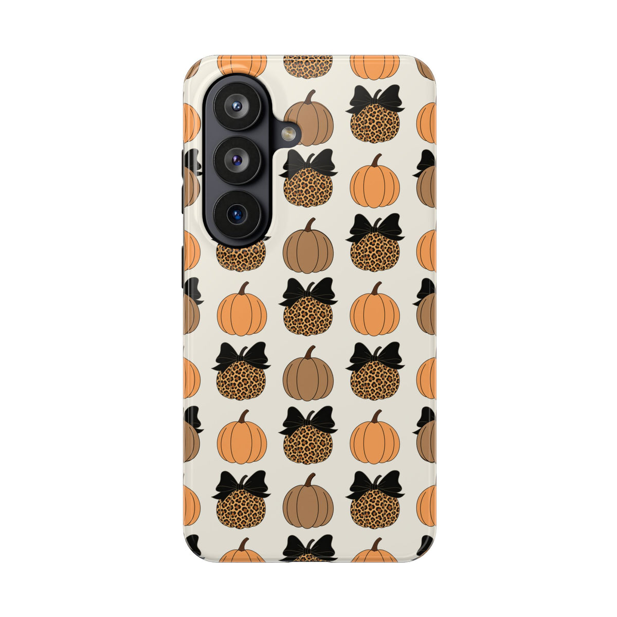 Leopard & Pumpkin Pattern Tough Phone Case — Fall Halloween Protective Cover