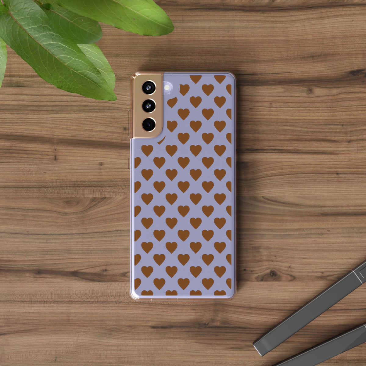 Brown Heart Pattern — Clear Phone Case