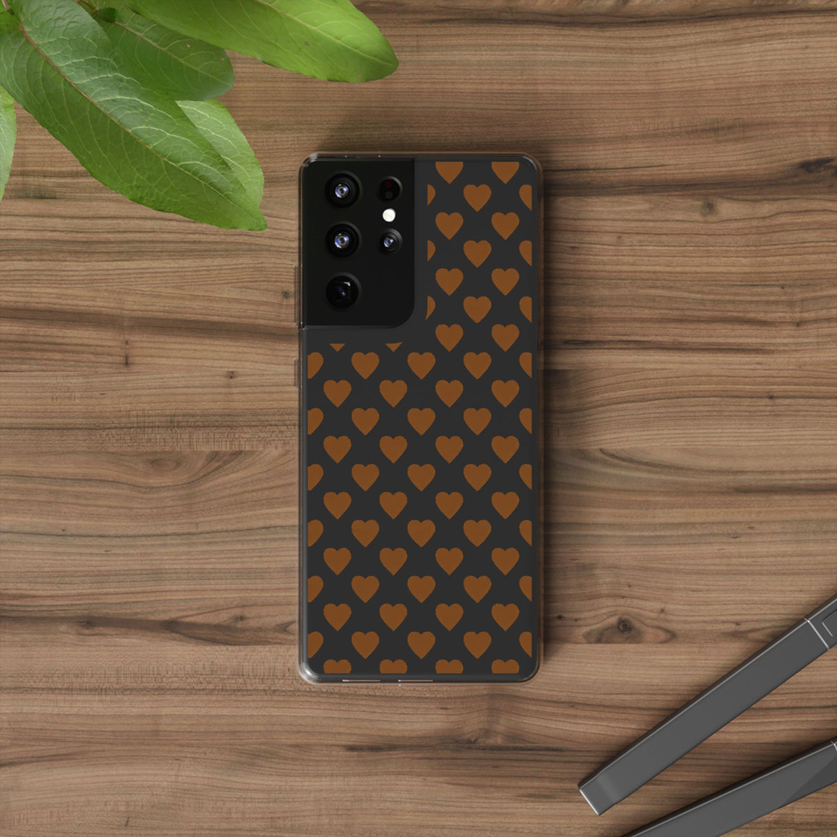 Brown Heart Pattern — Clear Phone Case