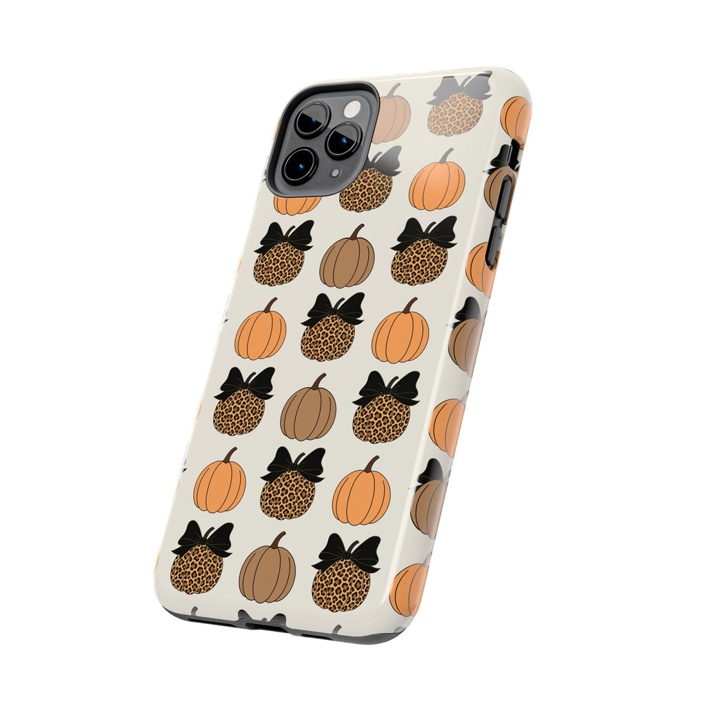 Leopard & Pumpkin Pattern Tough Phone Case — Fall Halloween Protective Cover