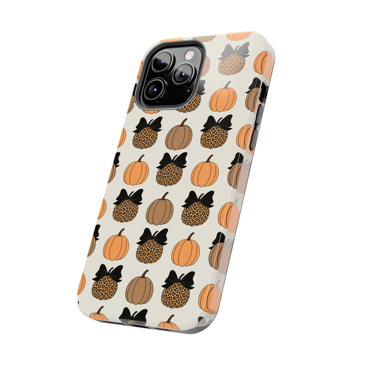 Leopard & Pumpkin Pattern Tough Phone Case — Fall Halloween Protective Cover