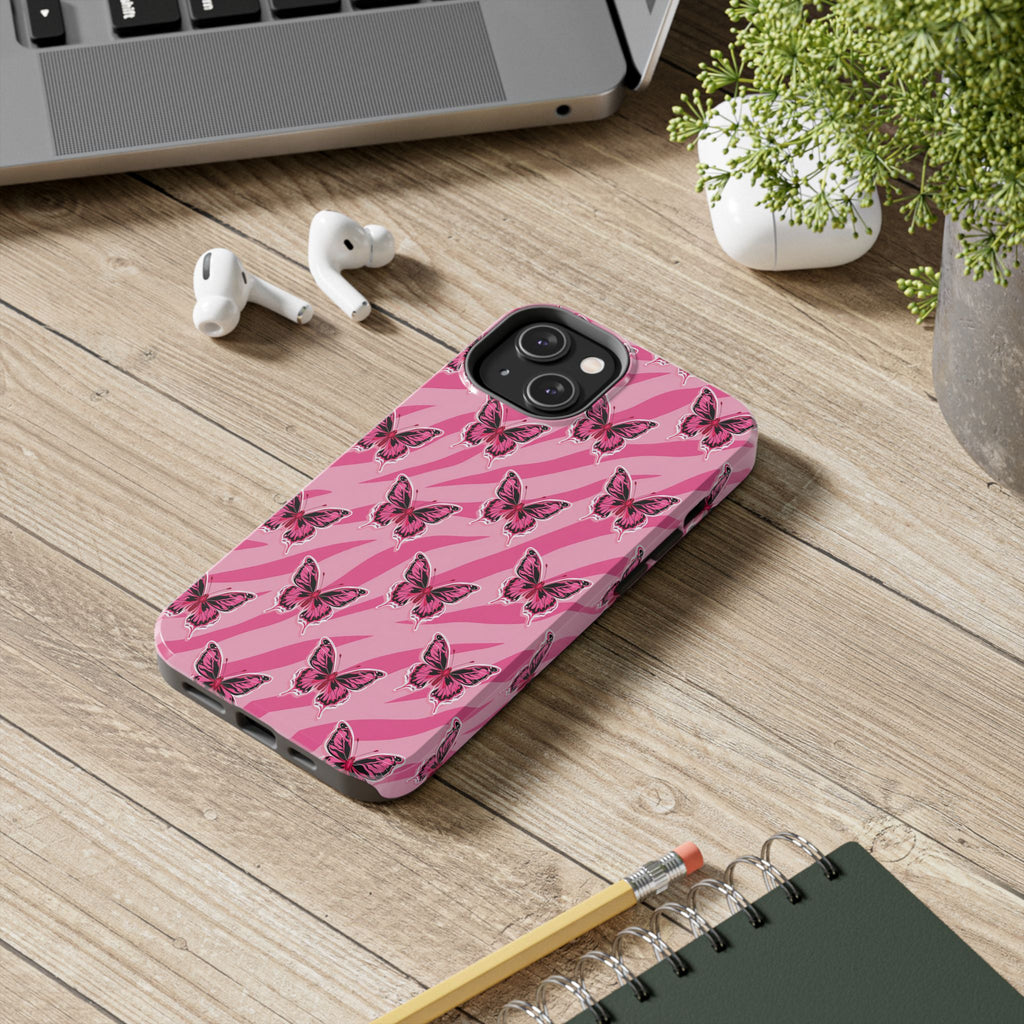 Pink Butterfly and Zebra— Tough Phone Case
