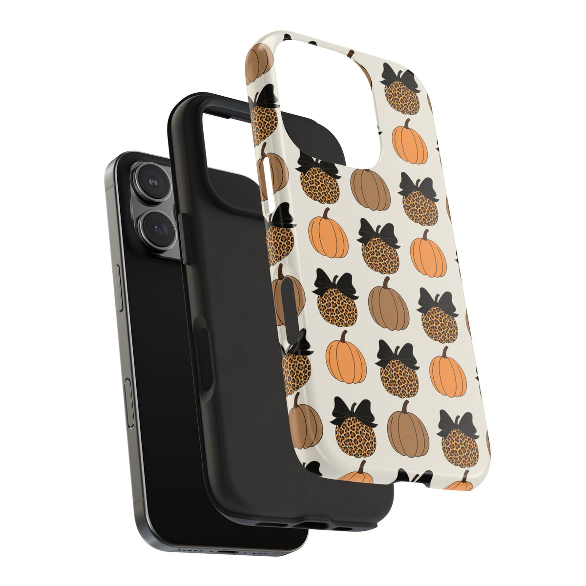 Leopard & Pumpkin Pattern Tough Phone Case — Fall Halloween Protective Cover