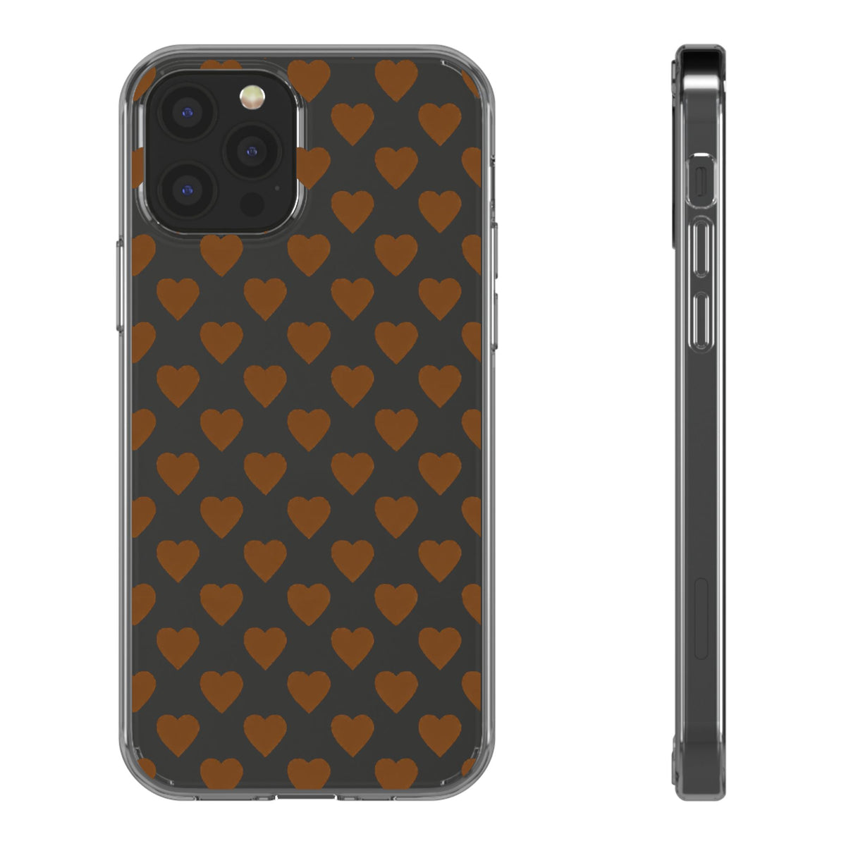 Brown Heart Pattern — Clear Phone Case