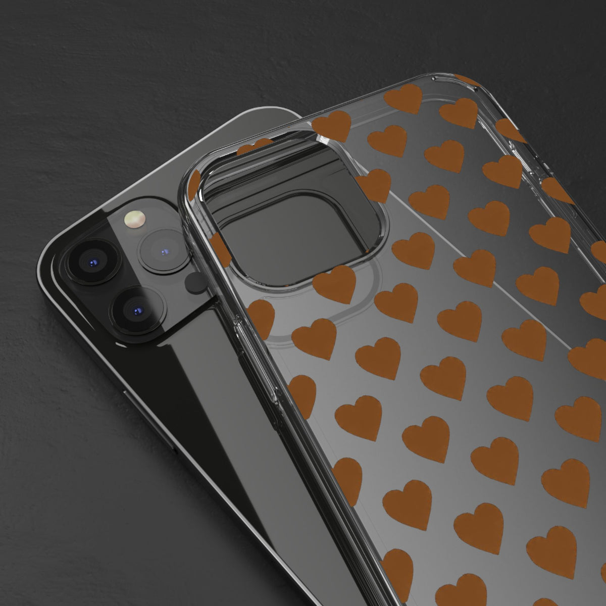 Brown Heart Pattern — Clear Phone Case