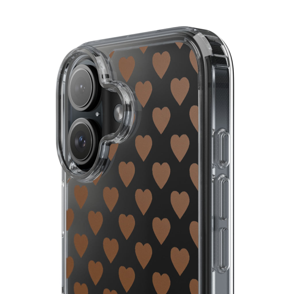 Brown Heart Pattern — Clear Phone Case