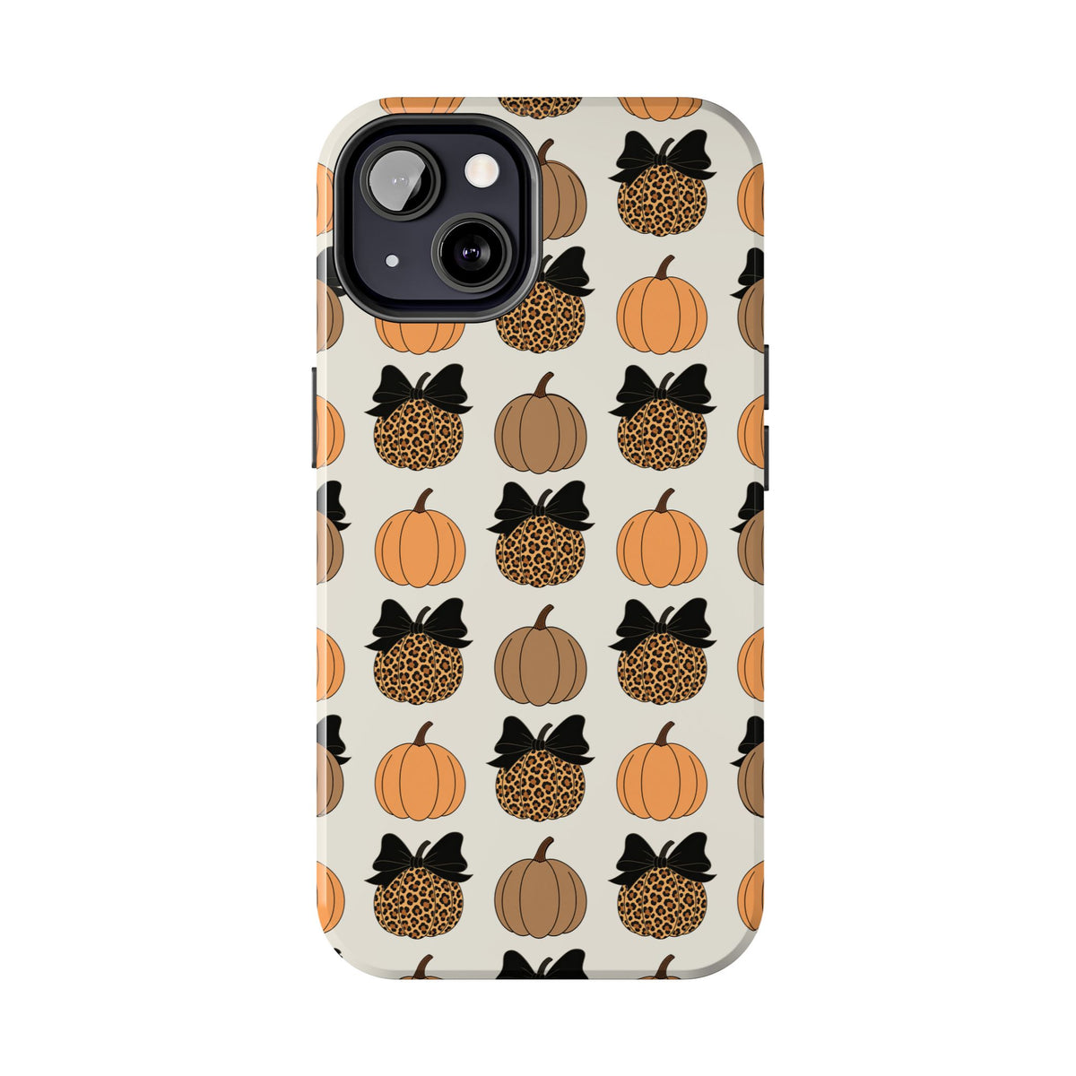 Leopard & Pumpkin Pattern Tough Phone Case — Fall Halloween Protective Cover