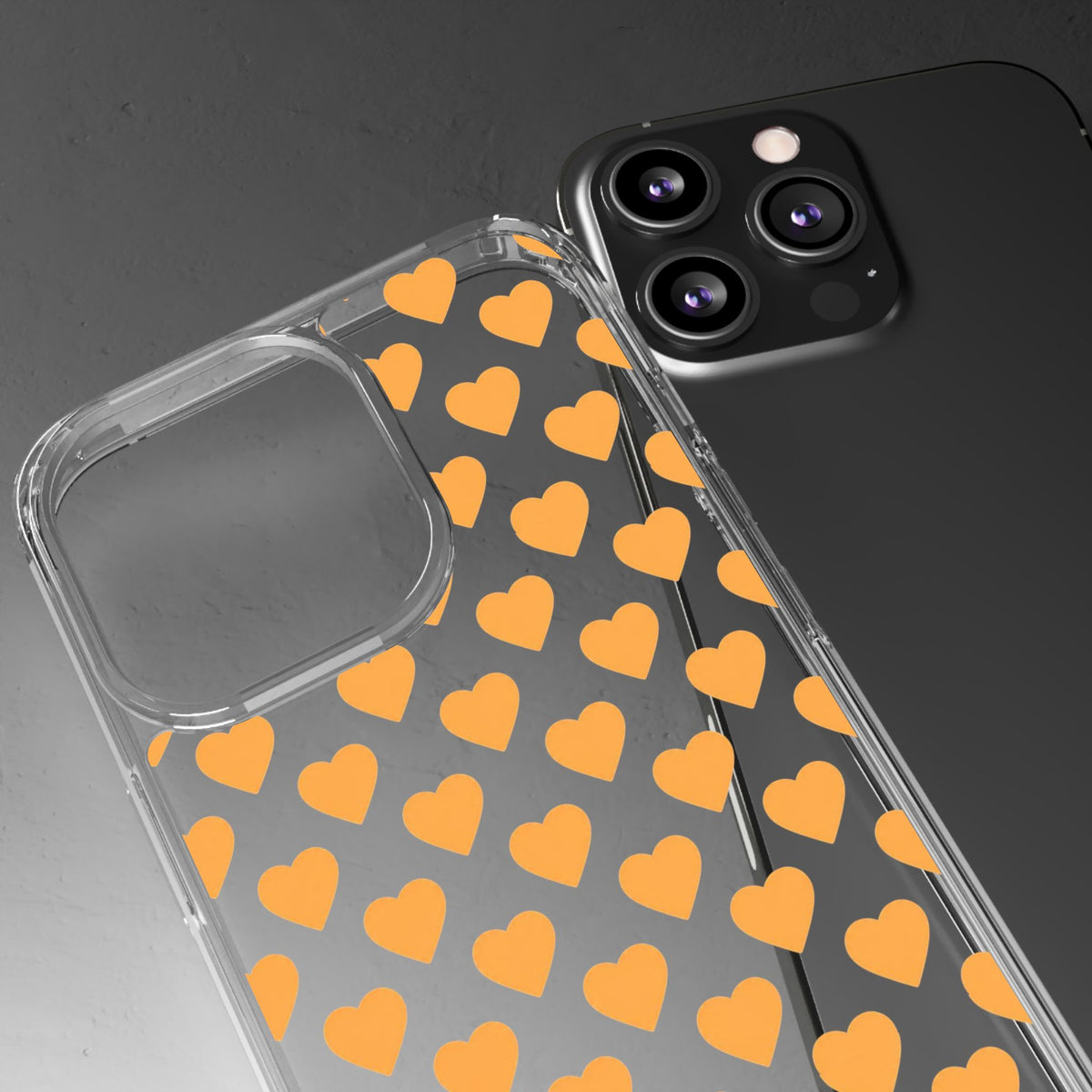 Orange Heart Pattern— Clear Phone Case