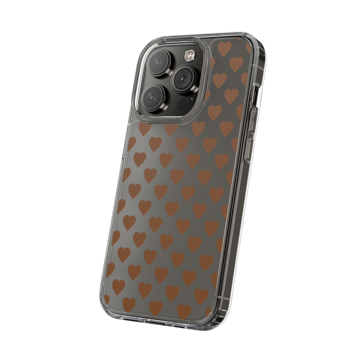 Brown Heart Pattern — Clear Phone Case