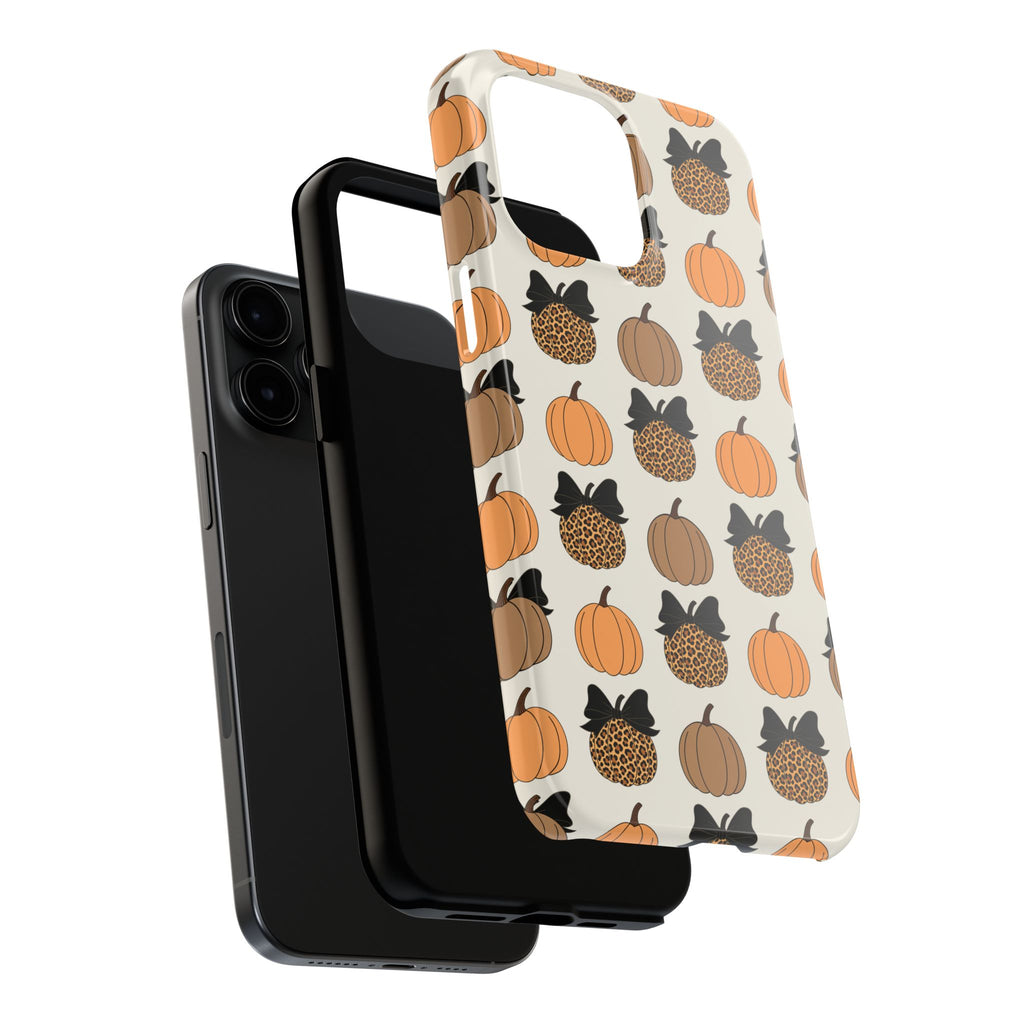 Leopard & Pumpkin Pattern Tough Phone Case — Fall Halloween Protective Cover