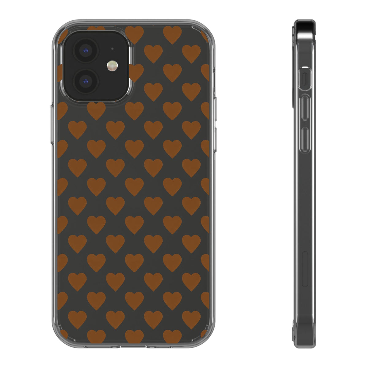 Brown Heart Pattern — Clear Phone Case