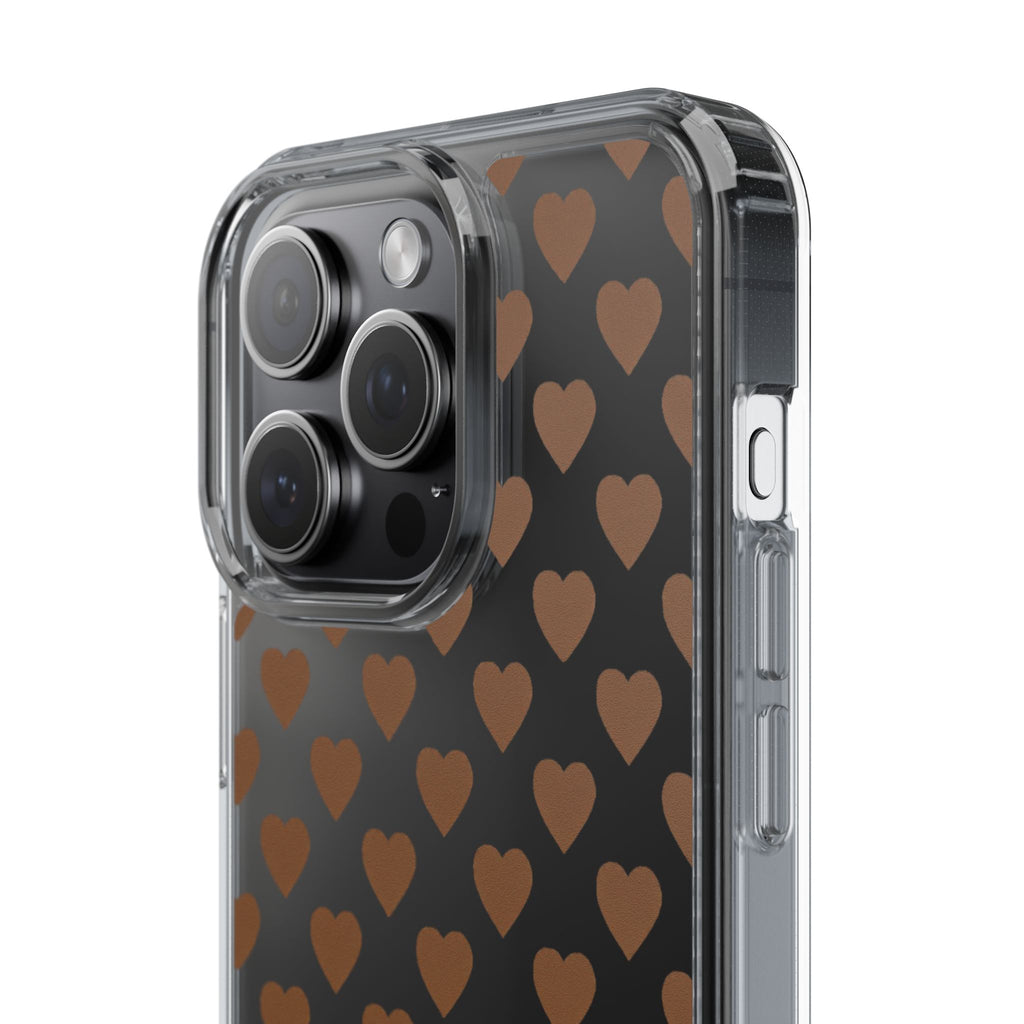 Brown Heart Pattern — Clear Phone Case
