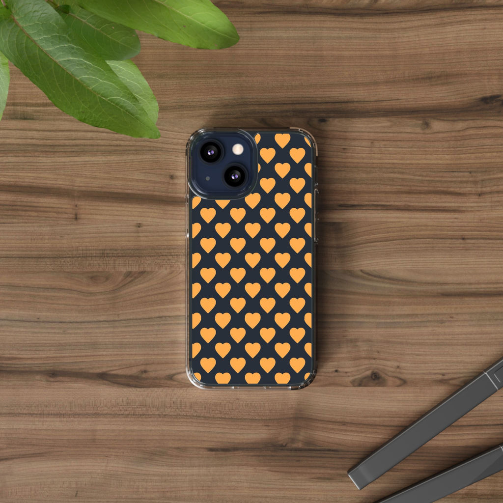 Orange Heart Pattern— Clear Phone Case