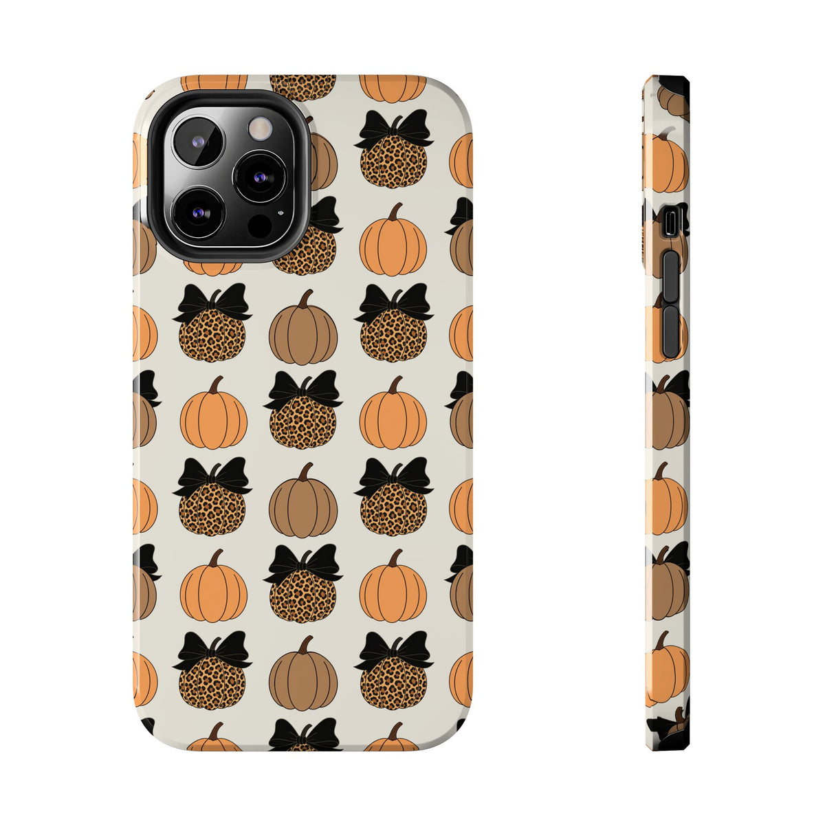 Leopard & Pumpkin Pattern Tough Phone Case — Fall Halloween Protective Cover