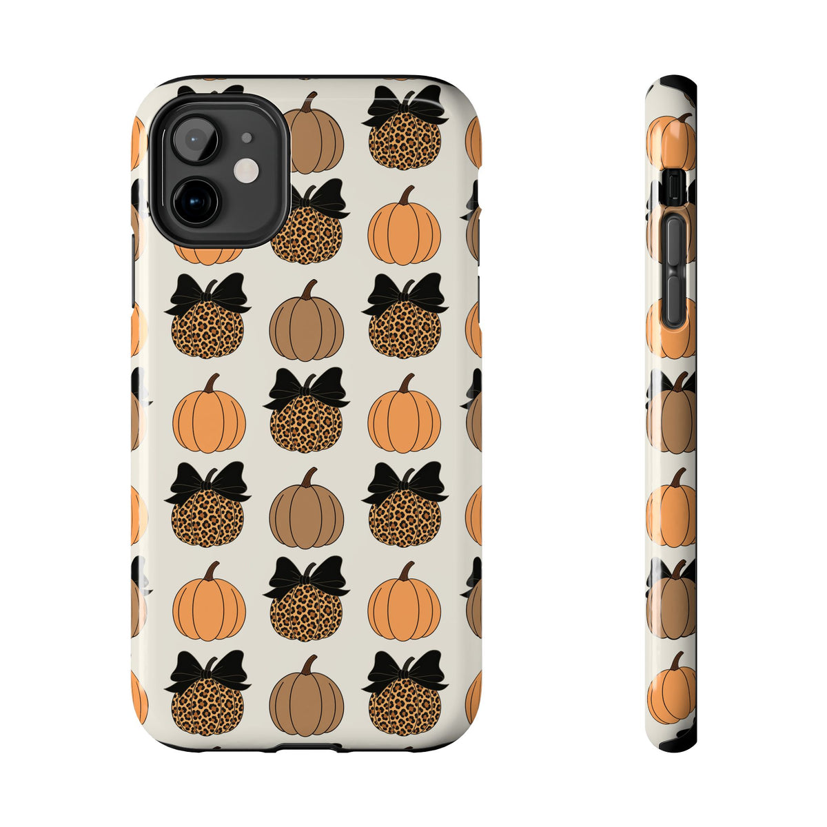 Leopard & Pumpkin Pattern Tough Phone Case — Fall Halloween Protective Cover