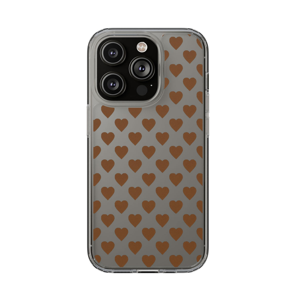 Brown Heart Pattern — Clear Phone Case