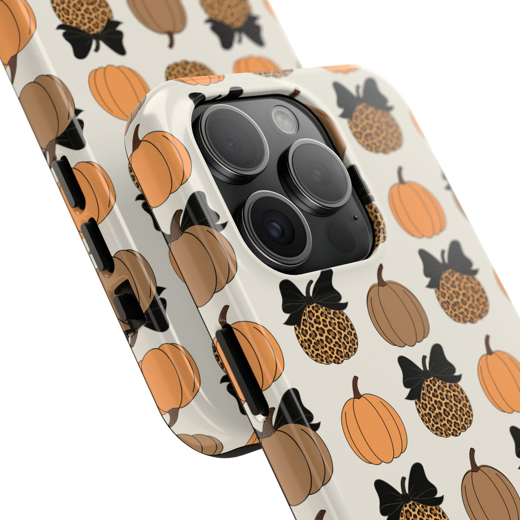 Leopard & Pumpkin Pattern Tough Phone Case — Fall Halloween Protective Cover