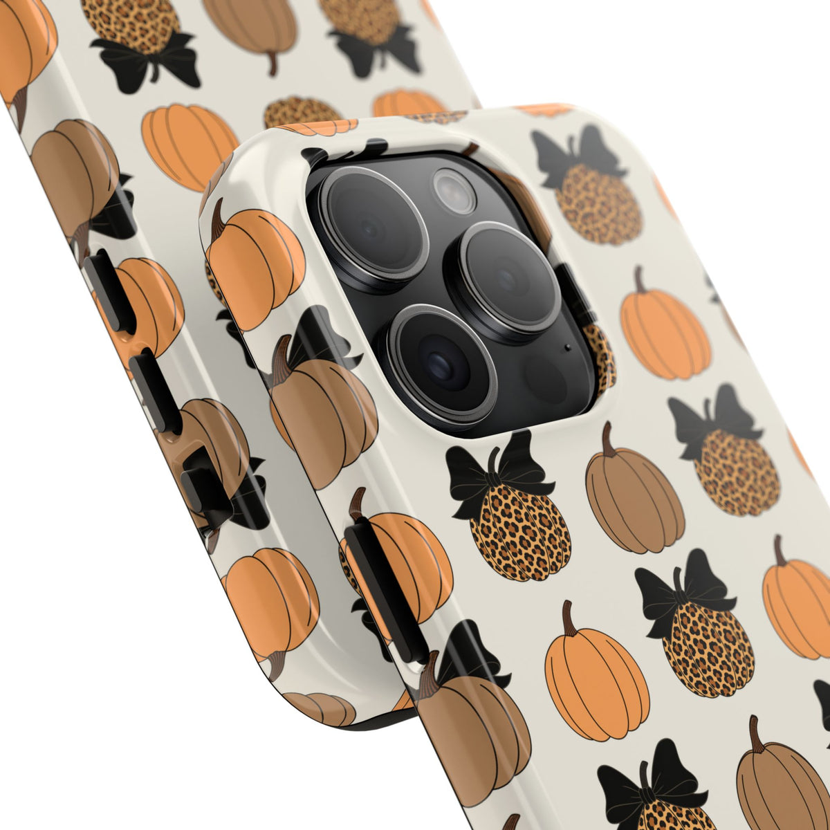 Leopard & Pumpkin Pattern Tough Phone Case — Fall Halloween Protective Cover