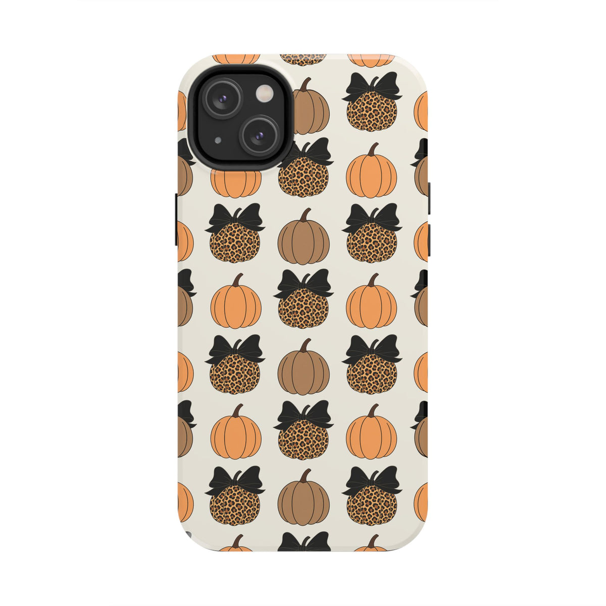 Leopard & Pumpkin Pattern Tough Phone Case — Fall Halloween Protective Cover