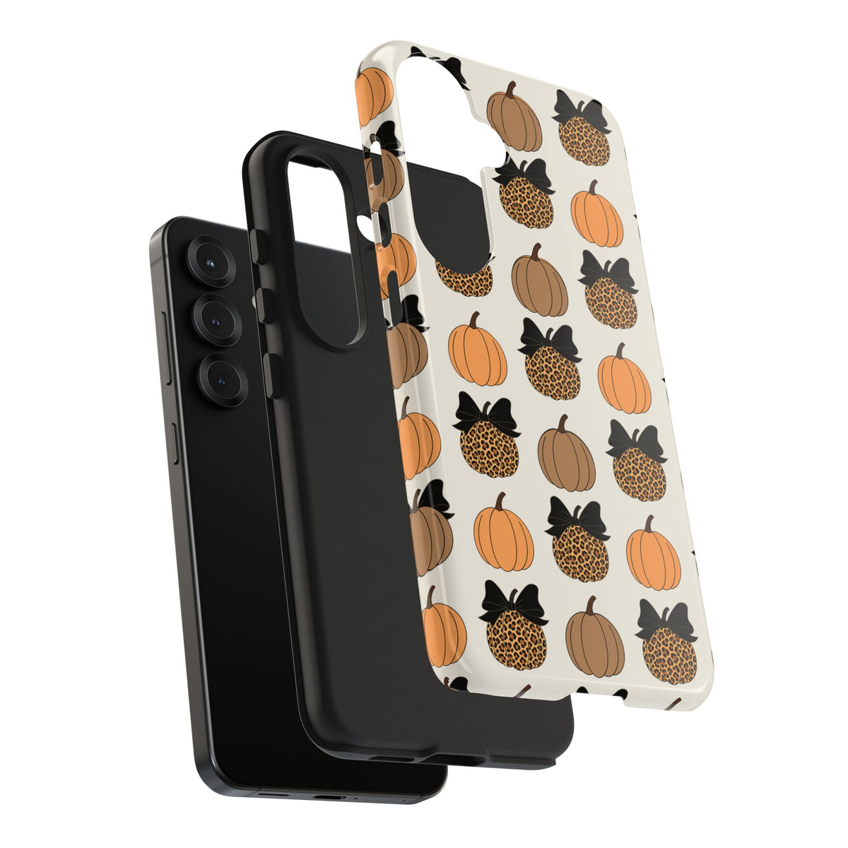 Leopard & Pumpkin Pattern Tough Phone Case — Fall Halloween Protective Cover