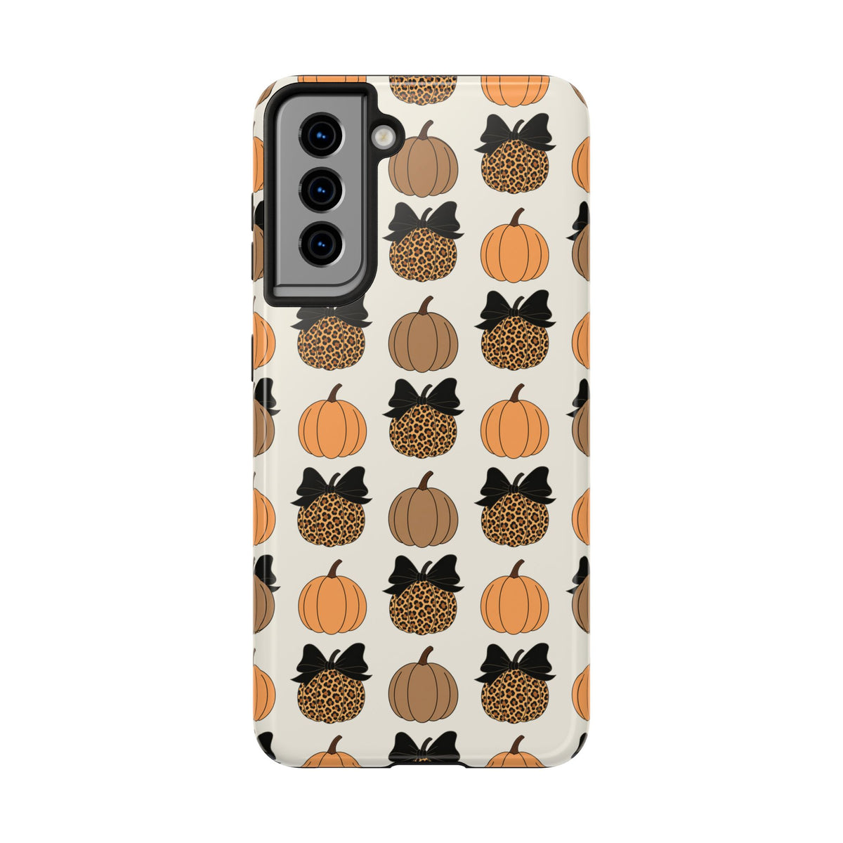 Leopard & Pumpkin Pattern Tough Phone Case — Fall Halloween Protective Cover
