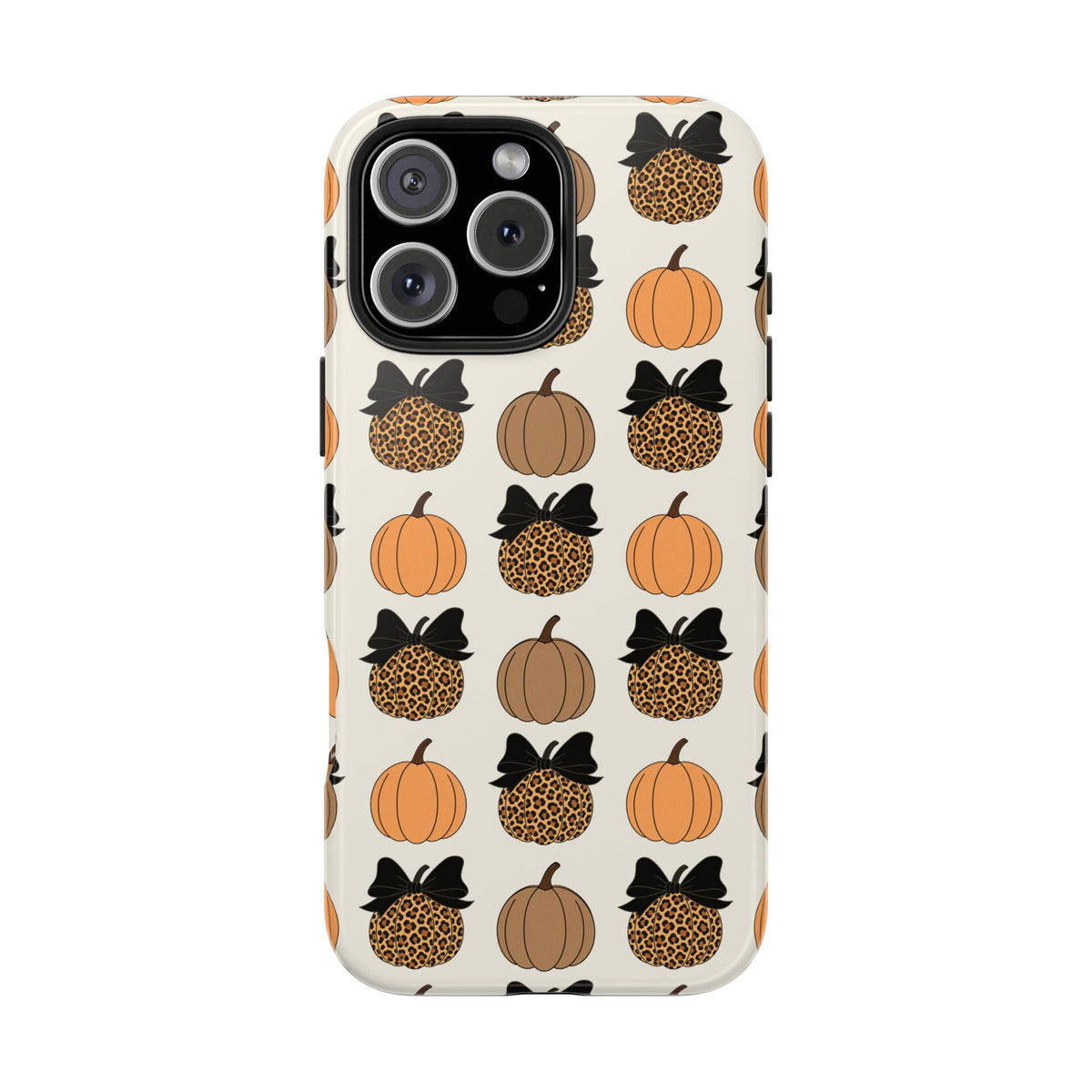 Leopard & Pumpkin Pattern Tough Phone Case — Fall Halloween Protective Cover