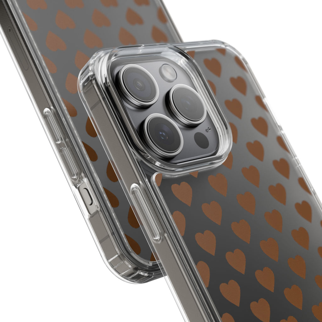 Brown Heart Pattern — Clear Phone Case