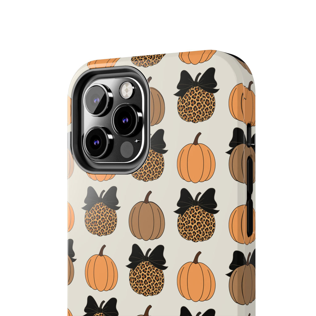 Leopard & Pumpkin Pattern Tough Phone Case — Fall Halloween Protective Cover