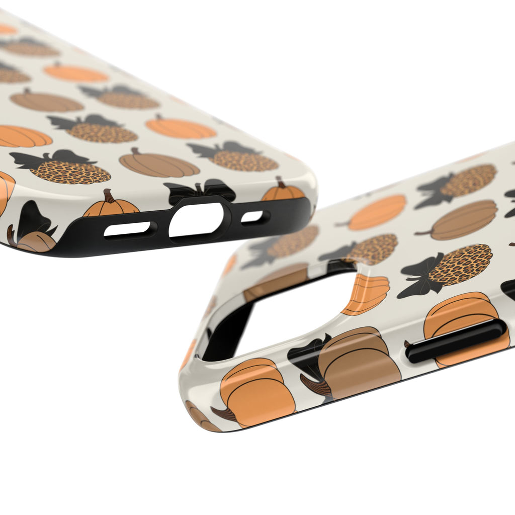 Leopard & Pumpkin Pattern Tough Phone Case — Fall Halloween Protective Cover