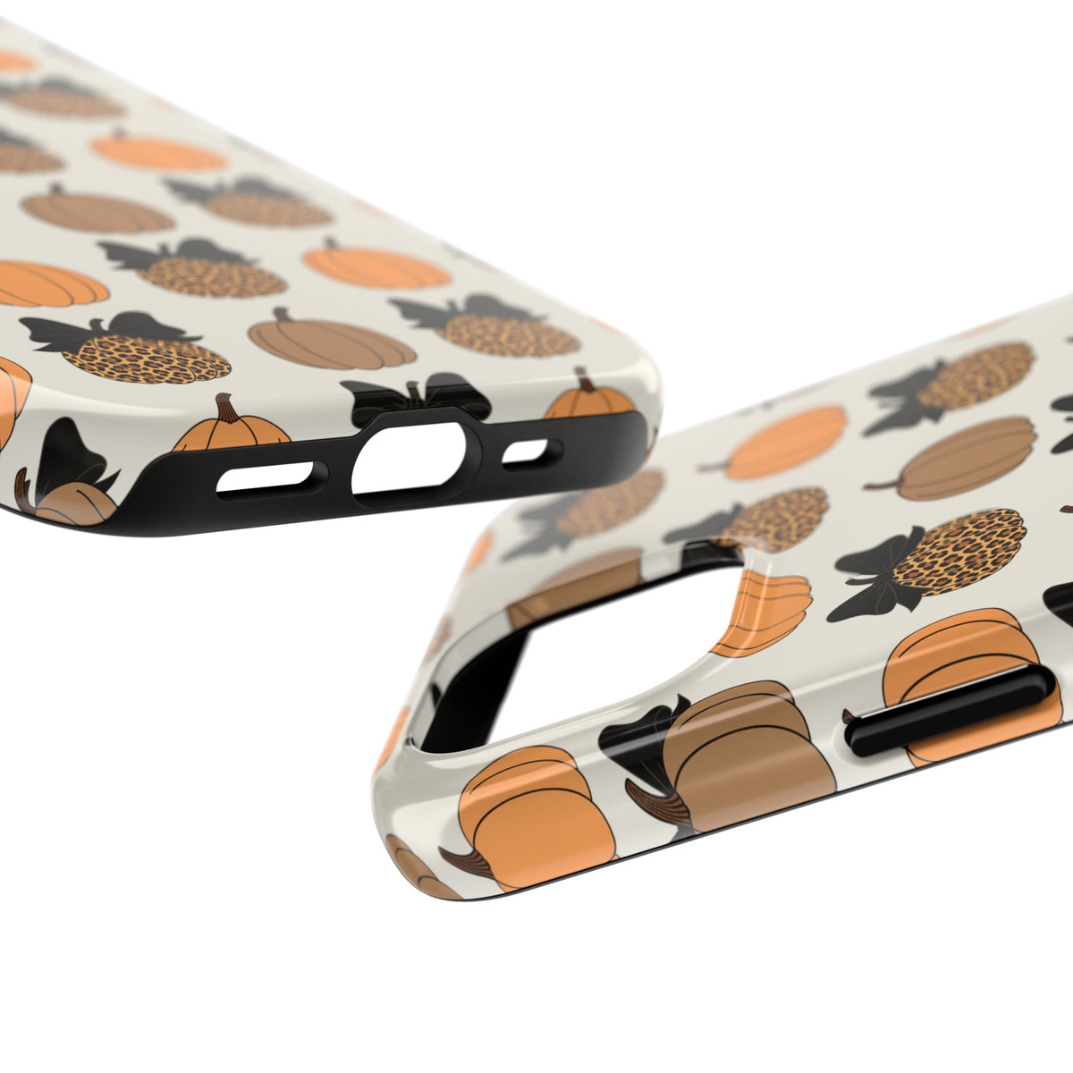 Leopard & Pumpkin Pattern Tough Phone Case — Fall Halloween Protective Cover