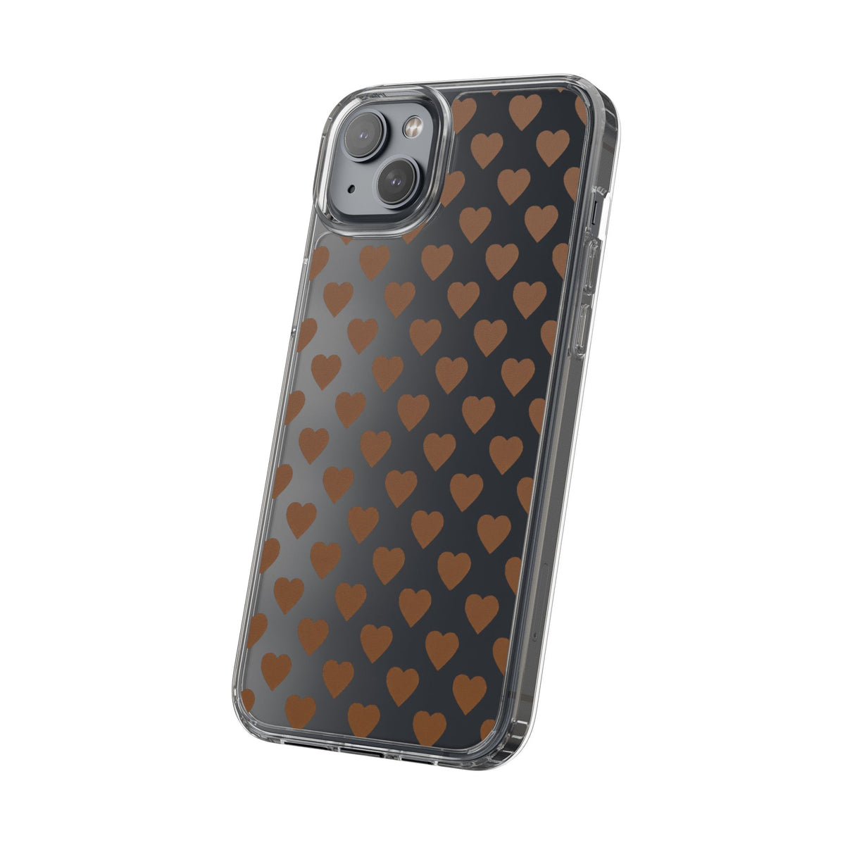 Brown Heart Pattern — Clear Phone Case
