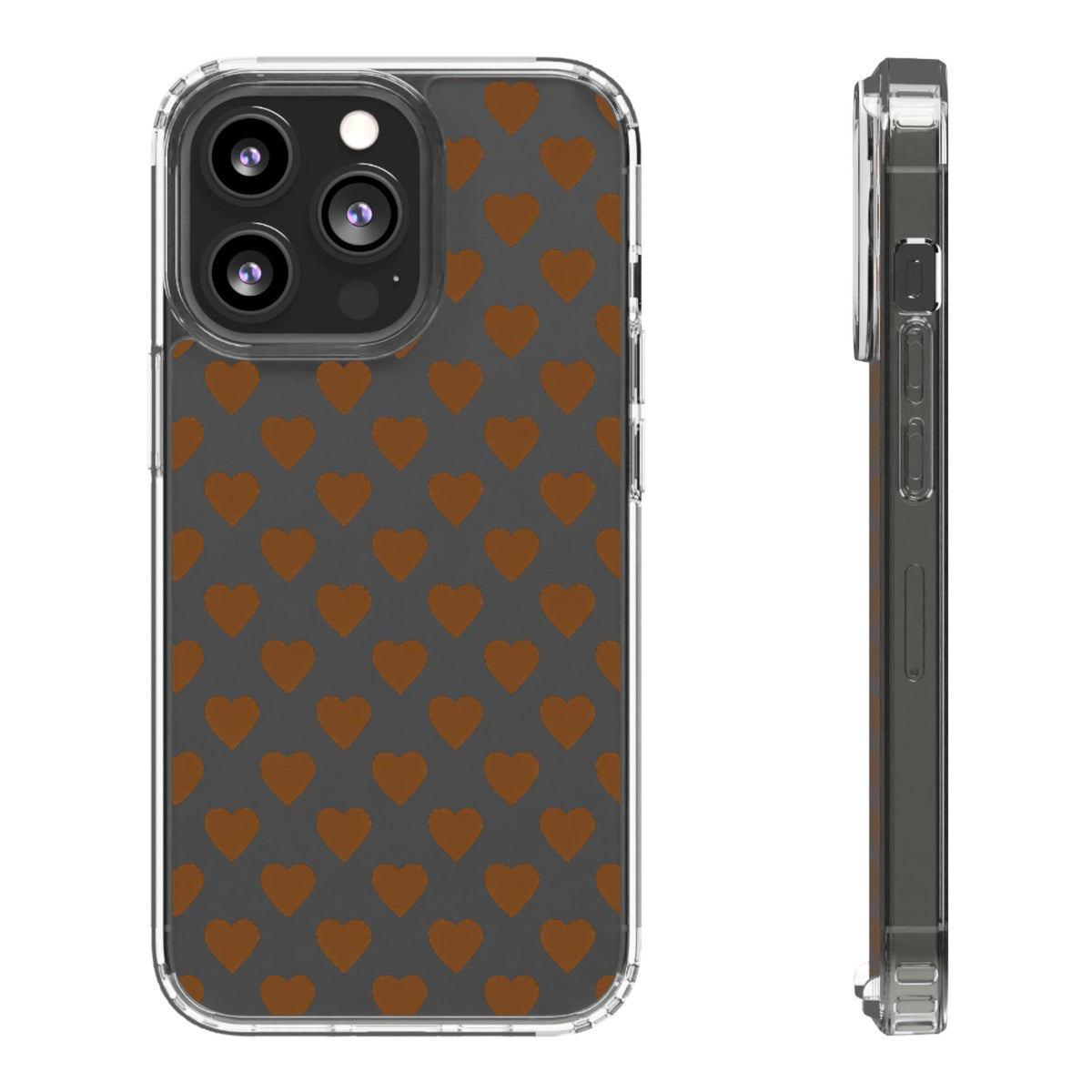 Brown Heart Pattern — Clear Phone Case