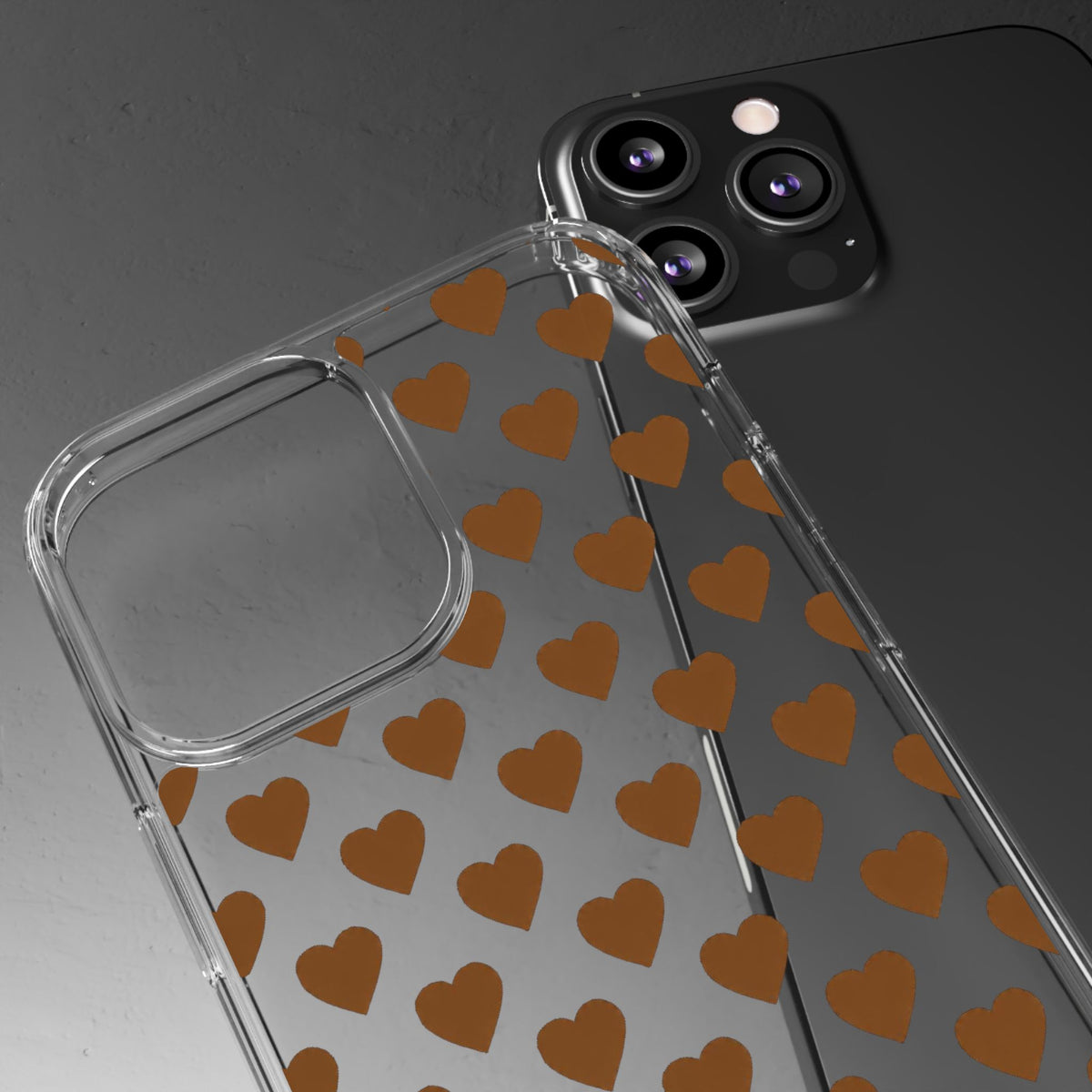 Brown Heart Pattern — Clear Phone Case