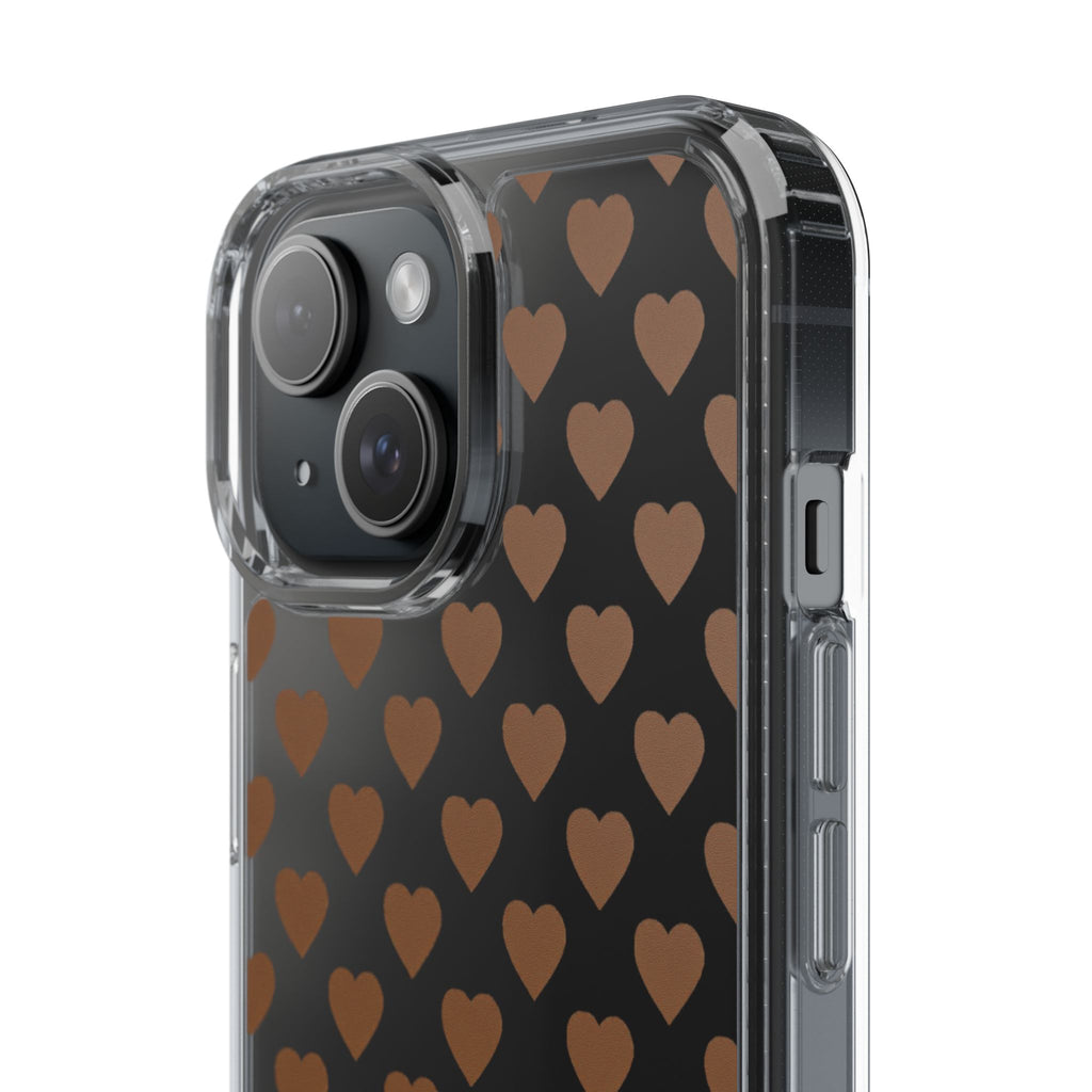 Brown Heart Pattern — Clear Phone Case