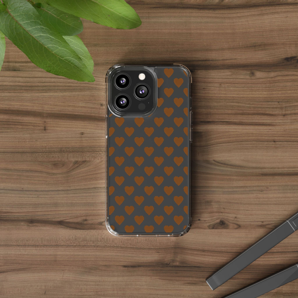 Brown Heart Pattern — Clear Phone Case