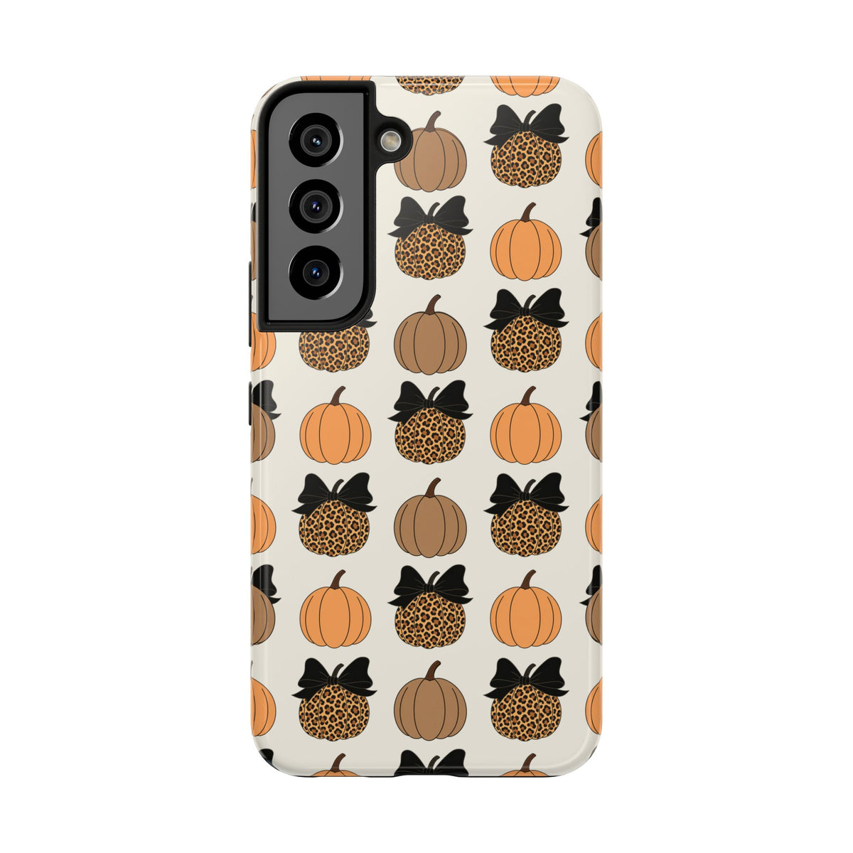Leopard & Pumpkin Pattern Tough Phone Case — Fall Halloween Protective Cover