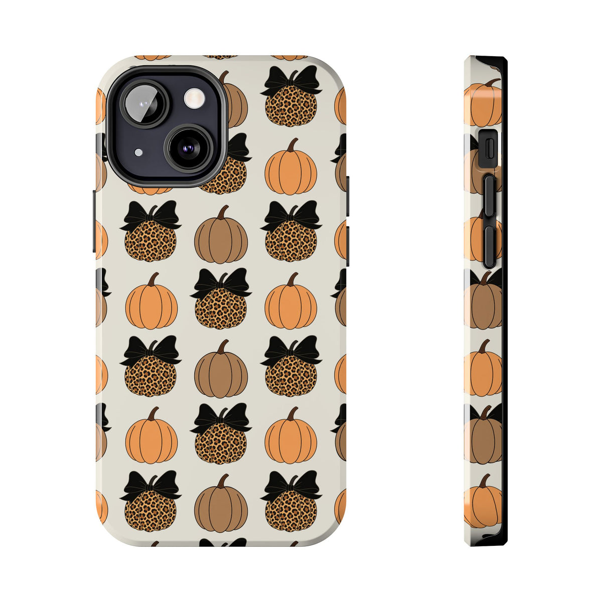 Leopard & Pumpkin Pattern Tough Phone Case — Fall Halloween Protective Cover