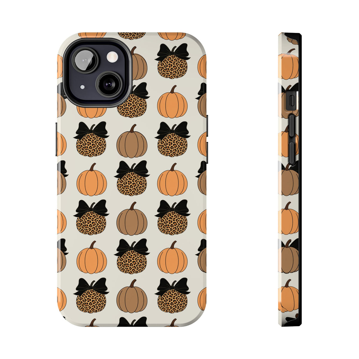 Leopard & Pumpkin Pattern Tough Phone Case — Fall Halloween Protective Cover