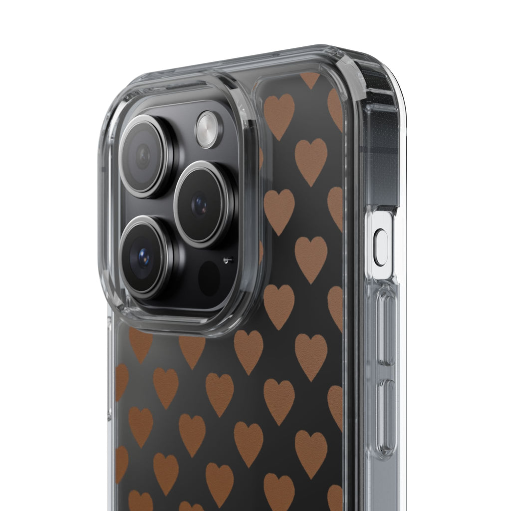 Brown Heart Pattern — Clear Phone Case