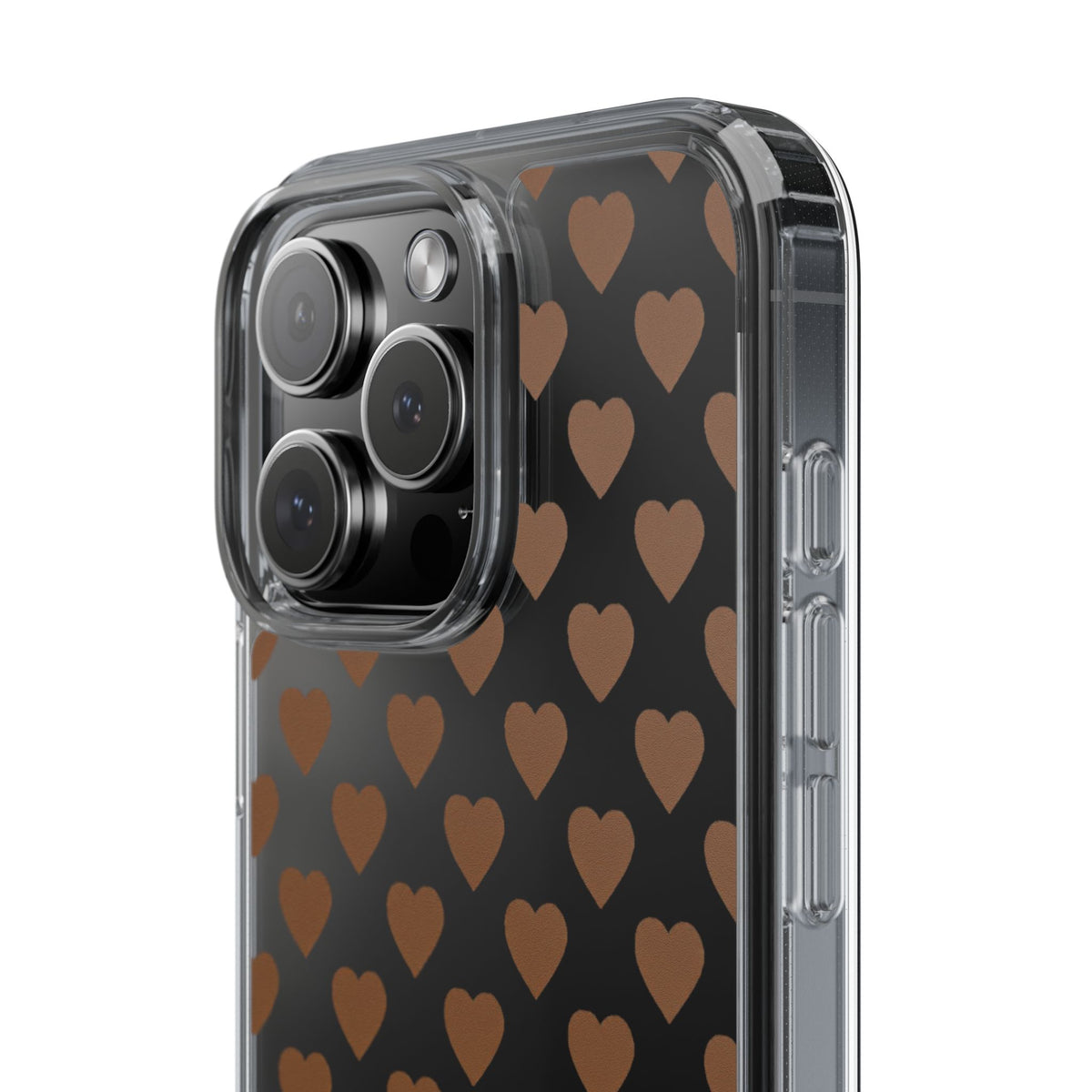 Brown Heart Pattern — Clear Phone Case