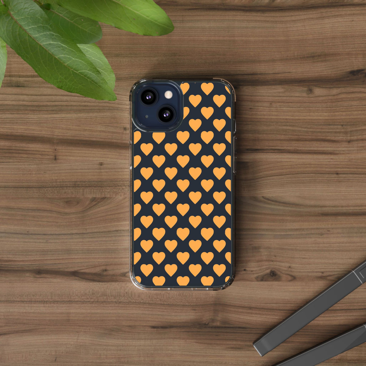 Orange Heart Pattern— Clear Phone Case
