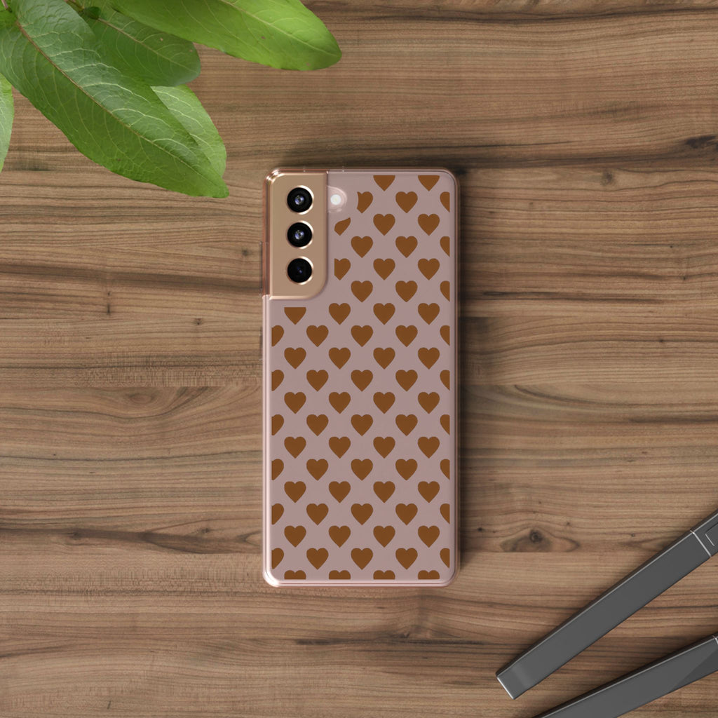 Brown Heart Pattern — Clear Phone Case