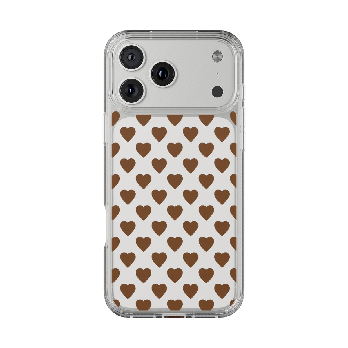 Brown Heart Pattern — Clear Phone Case